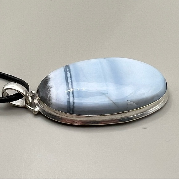 New Owyhee Opal Stone Oval Silver Overlay Pendant Necklace w Cord - Picture 3 of 6